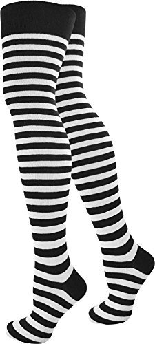 normani Damen Overknees Geringelt Baumwolle mit Elasthan Uni oder Ringel Farbe Schwarz/Weiß/schmal