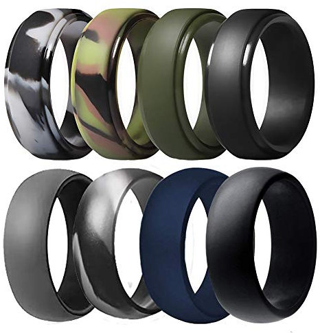 Silikon-Ehering für Herren, atmungsaktive Gummi-Eheringe für Crossfit, Angeln, Jagd, 8 Stück, Size 8 - (18.14 mm), Silikon, Gummi, Metall, Kein Edelstein