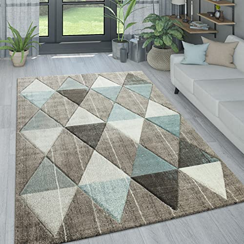 Paco Home Wohnzimmer Teppich in Pastell Farben, Moderne Rauten Dreieck u. Zick-Zack Muster, Grösse:120x170 cm, Farbe:Beige