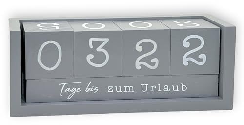 Jahres Countdown Kalender Würfel aus Holz mit Themenleiste - Dauer-Jahre-Tisch-Kalender - Lückenlose Tagezählung bis zu 432 Tagen für Hochzeiten, Geburtstage, Prüfungen und mehr (Grau)