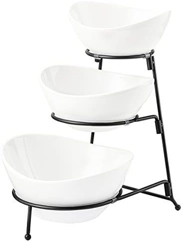 HBlife Servierständer mit 3 Ebenen, ovale Servierschale mit Metallgestell, Keramik-Servierschalen, Chip- und Dip-Servierset, Lebensmittel-Display, Dessert-Vorspeisen, Süßigkeitenschüssel, gebundene