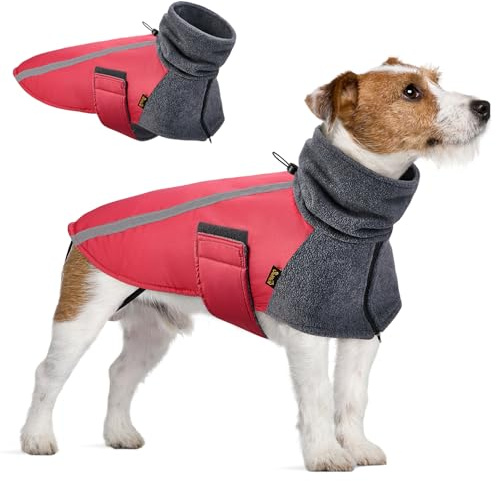 SlowTon Wintermantel für Hunde,Hundejacke Winterjacken Hundemantel Baumwolle Hundegeschirr (S, Rot)