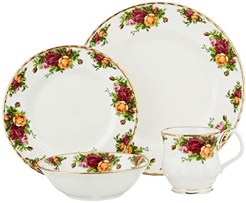 Royal Albert 1051425 Old Country Roses Gedeck 4-teilig Geschirr-Set, Knochenporzellan, Mehrfarbig