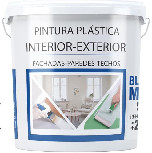 SPSIL Pintura Plática Interior - Exterior Blanco Mate - Resistente a la Intemperie - Para Paredes, Techos, Fachadas, Balcones - Transpirable, Secado Rápido (5 L)