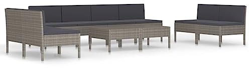 vidaXL Gartenmöbel 10-TLG. mit Auflagen Lounge Sofa Garten Garnitur Sitzgruppe Sitzgarnitur Gartenset Gartensofa Tisch Poly Rattan Grau