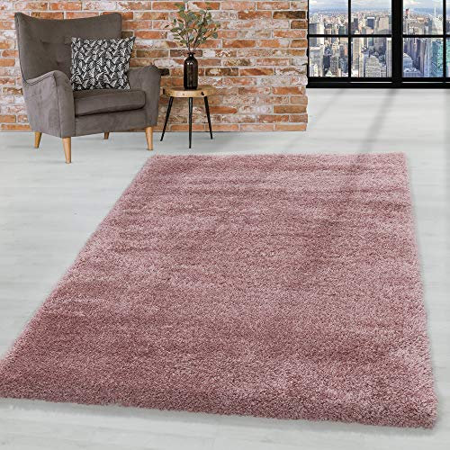 HomebyHome Teppich Wohnzimmer Hochflor Shaggy 50 mm Florhöhe Rosa 120x170 cm - Teppich Schlafzimmer Langflor Einfarbig Design Moderne und Extra Weich - Teppich Flauschig Flur Läufer Rechteckig