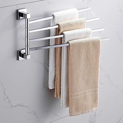 Melairy SUS304 - Portasciugamani Cromato In Acciaio INOX Con 4 Barre Girevoli Porta Asciugamani Da Parete Per Cucina Bagno, WC (4 Braccia)