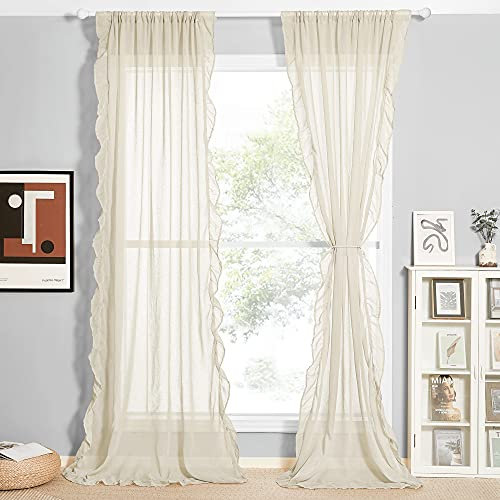 KGORGE Leinen-Vorhänge für Schlafzimmer, Shabby-Chic-Stil, rustikales Bauernhaus, gerüschte Vorhänge, Privatsphäre, Vorhänge für Party-Hintergründe, Kirche, Bühne, B 132 x L 224 cm, 2 Paneele