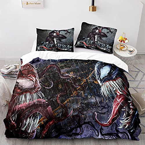 NICHIYOBI Venom Bettbezug Bettwäsche Set - Bettbezug und Kissenbezug,Mikrofaser,3D Digital Print dreiteiliger Bettwäsche (17,135x200cm+ 50x75cmx2)
