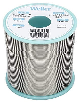 Weller WSW SAC L0 (T0051386899) bleifreier Lötdraht, Durchmesser: 1,0 mm, Gewicht: 500 g, Legierung Sn96.5Ag3.0Cu0.5, Flussmittelgehalt 3,5%