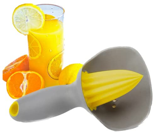 Squzies Upgraded Lemon Reamer | Manual Juicer with Upgraded Wider Flexible Pip Catcher Tray and Ergonomic Non-Slip Handle | Handheld Lemon Lime Squeezer Practical Bar and Kitchen Accessory, Grey
