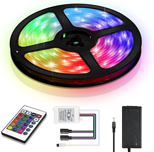 Tubiaz LED Streifen LED Strip 2M 30 LED RGB Farbwechsel 5050 Dimmbar mit 24 Tasten Fernbedienung und Netztei 15 voreingestellte Farben 4 dynamische Beleuchtungsmodi Doppelseitiges Kupfersubstrat