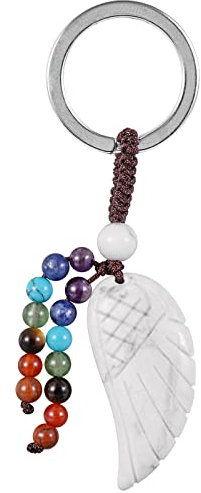 KYEYGWO Weiße Howlith Türkis Heilung Kristall Engelsflügel Schlüsselanhänger für Unisex, 7 Chakra Stein Schlüsselring Deko Heilstein Flügel Taschenanhänger Glücksbringer Anhänger für Schlüsselband