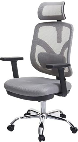 Mendler Bürostuhl HWC-J92, Schreibtischstuhl, ergonomisch, verstellbare Lordosenstütze und Armlehne - grau