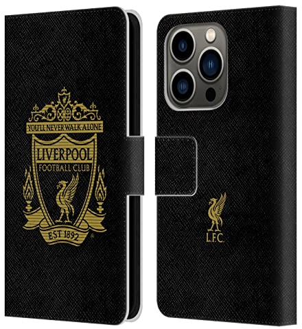 Head Case Designs Officially Licensed Liverpool Football Club Black 2 Crest 2 Leather Wallet Case Compatible With Apple iPhone 14 Pro