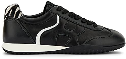 Hogan Damen-Sneakers Olympia-Z Schwarz mit Zebra-Pferd - HXW5650DO01 QBM0002 - Gr, Schwarz , 36.5 EU