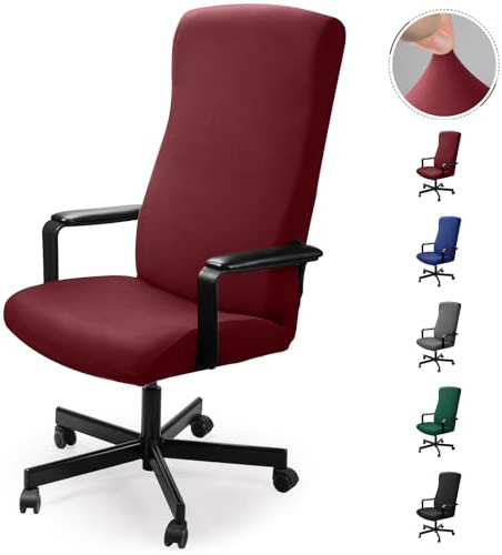 Bürostuhl bezug Bürostuhlabdeckung Stuhlhussen Drehstuhl Bezug Moderne Stuhlüberzug Sessel Cover Elastische Waschbar Stuhlhussen Set für die Bürostuhl Computer Schreibtischstuhl(No Stuhl)(Weinrot,L)