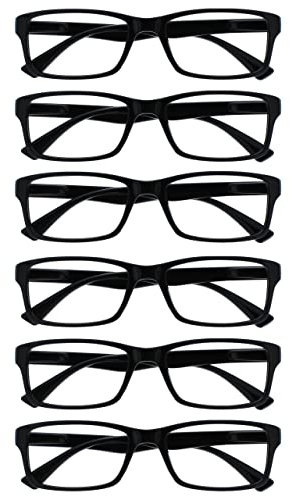 OPULIZE Pep Reading Glasses 6 Pack Classic Everyday Rectangular Frame Spring Hinges Scratch Resistant Black Mens Womens RRRRRR92-1 +2.50