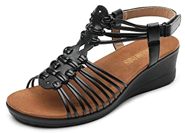 DREAM PAIRS Women's Wedge Sandals | wedge heels lengthens legs, multiple secure straps, arch support midsole, slip-resistant TPR outsole