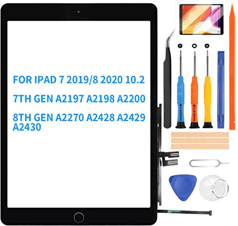 10,2 Zoll Bildschirm Compatible für iPad 7/8 2019 2020 7. / 8. Generation Bildschirm Ersatz A2197 A2198 A2200 A2270 A2428 A2429 A2430 Touch Digitizer Glas Panel Repari Set (Schwarz) + Home-Taste