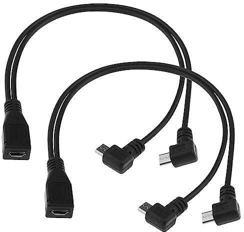 SING F LTD 2PCS Micro USB Splitter Cable Micro USB Female to Dual Micro USB Male Right Angle 90 Degree Converter High Speed Charging Cable Cord 30cm