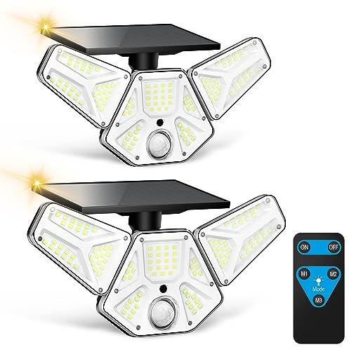 HELLYMOON Solarlampen für Außen mit Bewegungsmelder, 113 LED Solarleuchten für Außen Mit Fernbedienung, 3 Modi 270° Beleuchtungswinkel Solarleuchte für Garten, Balkon, Aussen, Wand【2 Stück】