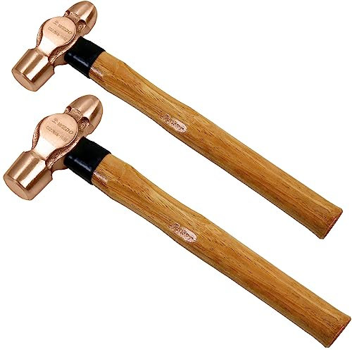 WEDO 2PCS Copper Ball Peen Hammer Set, 8 oz + 16 oz(1/2lb+1lb),Ball Pein Hammer with Wooden Handle, Die-Forge, Corrosion Resistant, DIN Standard