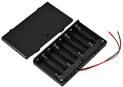 Aa Battery Holder, 8-Aa Slots Battery Spring Clip Holder Case 12V Battery Pack Plastic Storage Box Flat Series with Connector ON/Off Switch & Cover