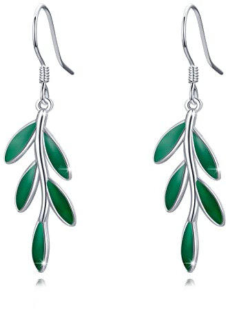 Blatt Leverback Ohrringe für Frauen, REDSUN S925 Sterling Silber Mode Grün Blatt Ohrringe Huggie Reifen Ohrring Hypoallergene Schmuck Geburtstag Weihnachtsgeschenke