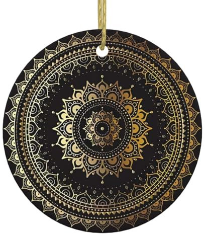 Kaleidoskop Mandala Runde Keramik Anhänger Mit Loch Und Gold Seil Für Weihnachten Und Neujahr Hängende Dekoration Zu Hause