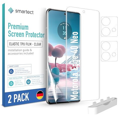 smartect TPU Protector de Pantalla [2 + 2 Piezas] para Motorola Edge 40 Neo, Pantalla + Cámara, Cubre toda la Pantalla, Película Protectora sin Burbujas, Anti-huella
