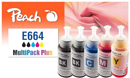 Peach E664/774 Spar Pack Plus Tintenflaschen (2xBK, C, M, Y) ersetzt Epson No. 664, C13T664640 für z.B. Epson L 355, ET -14000, ET -2500, ET -2550