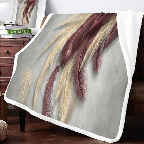 Feder Sherpa Decke 130x150cm Kuscheldecke Flauschig Fleecedecke Beidseitig Klein Winter Dicke Warm Kunstfelldecke für Kinder Knie Sofa Wohnzimmer