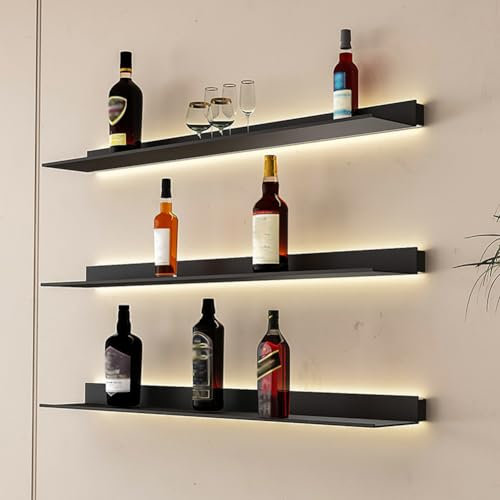 Schwebende Regale, an der Wand montierte, lichtemittierende Regale, integrierter beleuchteter LED-Licht-Metall-beleuchteter Ausstellungsständer für Wohnzimmer, Büro, Schlafzimmer,60x23cm