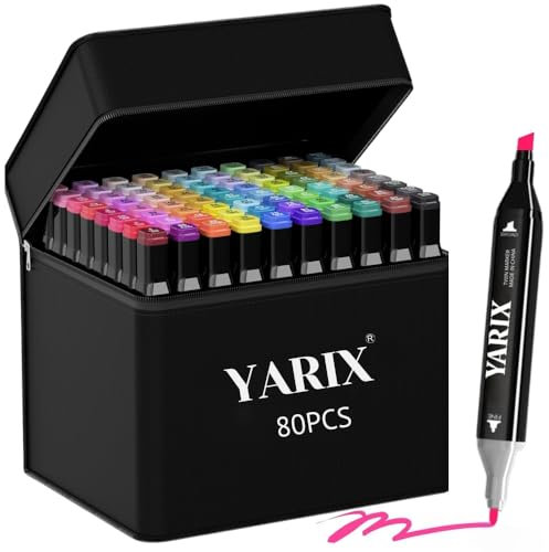YARIX 80 Coloured Marker Set, Art Markers, Art pens for kids Drawing, Colouring Pens,Dual Tip, Felt Tip Markers,Sketching, Anime and Manga Colouring Books Adults, Graphic Marker pens