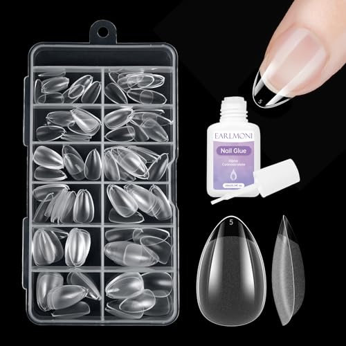 EARLMONI 120 PCS Clear Nail Tips - Soft Gel, Full Cover Nail Tips for Soak Off Extensions - Extra Short Almond