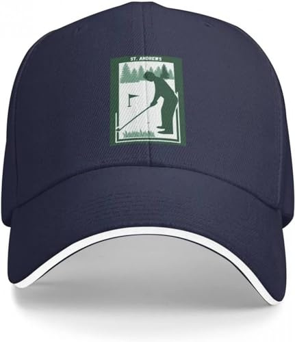 CAPHATMC Baseballkappe Hiphop Sonnenhut St Andrews in Schottland Golf Old Course Trip Grün Vintage-Stil Poster Baseballkappe Flauschige Mütze Pferdehut Mütze Herren Damen