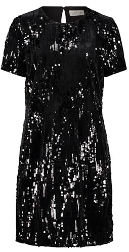 Cartoon Damen Pailletten-Kleid Kurzarm Schwarz,38