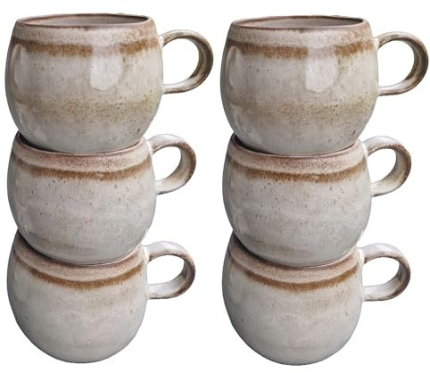 PintoCer - Set di 6 tazze con manico, tazze da caffè, tazza da 500 ml, fatto a mano, colore grigio, ceramica in gres porcellanato, ideale per latte, tè e cioccolato, lavabile in lavastoviglie, adatto