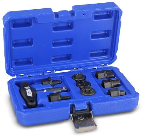 ENVA Öldienst Spezialprofil Satz 9TLG. Hochwertiges Set für Kunststoff Ölablassschrauben inkl. T-Griff & Bit Stecknüssen aus Chrom Vanadium Stahl Montage & Demontage von Ölablassschrauben