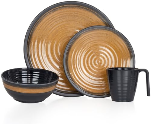 Camping Geschirr Set 1 Person 4-teilig | Melamin | Picknick Geschirrset | Campinggeschirr Stone Curry Design