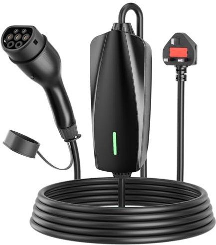 EVJUICION EV Charger Cable Type 2 To 3 Pin Plug 8M,13A,3.3KW,Electric Car Charger IP67,Plug and Play,Includes Charger Cover,Manual,Portable Storage Bag,for EV & PHEV,Black