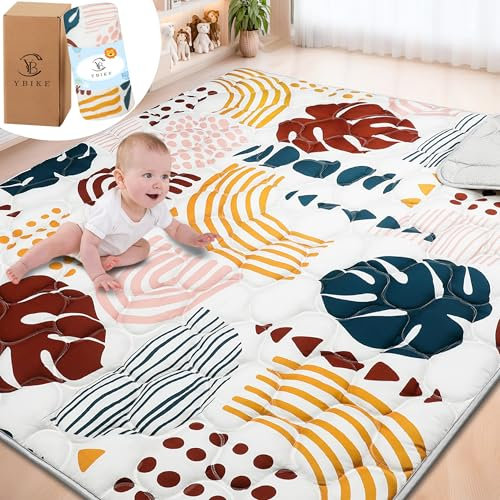 YBIKE Baby Spielmatte, Faltbare Große Rutschfeste Dicke Baby Krabbelmatte 180x150cm, Tragbare Weiche Bauchzeitmatte, Waschbare Aktivitätsmatte für Kinder (Boho Blätter)