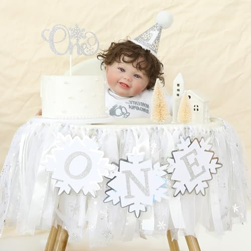 HODIHIWI Winter Onederland 1. Geburtstag Mädchen Schneeflocken One First Party Dekorationen Weiß Hochstuhl Banner Krone Kuchen Topper Geburtstag Dekor
