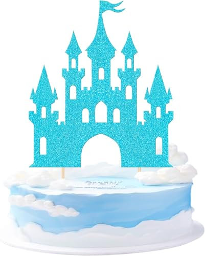 1 Stück Schloss Tortendeko Glitzer Prinzessin Geburtstag Kuchen Deko Schloß Cake Topper für Prinzessin Schloss Thema Baby Dusche Hochzeit Geburtstag Party Kuchen Dekorationen Blau