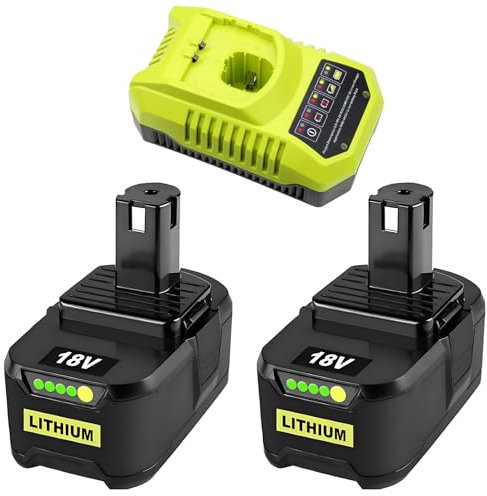 Aosroso 2Pack 18V 8.0Ah Lithium-ion Battery Replacement for Ryobi P102 P107 P108 P104 P109 P122 with P117 Charger (18V, 3A, 230V)