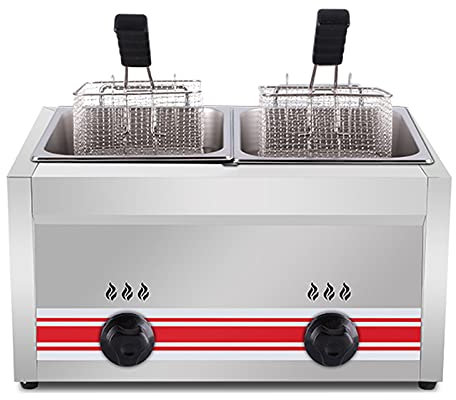 CZAOERXB Freidora de Acero Inoxidable de 10L, 20L y 30L, freidora a Gas Comercial, Potencia de Fuego Ajustable para Patatas Fritas, donas y Pescado, Cesta y Tapa extraíbles, Revestimiento a
