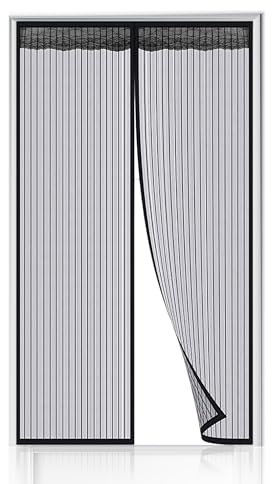 Magnetic Fly Screen Door 210x100cm Fly Net for Door with 18 Magnets, Full Frame Magic Tape, Self-Sealing Bug Mesh Curtain, Keeps Bug, Mosquito and Fly Out & Lets Fresh Air in
