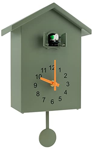 Foppla Kuckucksuhr mit Chimer Minimalist Cuckoo Sounduhr mit Pendel zartes Kuckucksuhr Vogelhaus Batterieantrieb Kuckuckswand für Wandkunst Wohnzimmer Küchenbüro Dekoration Dekoration(Grün)