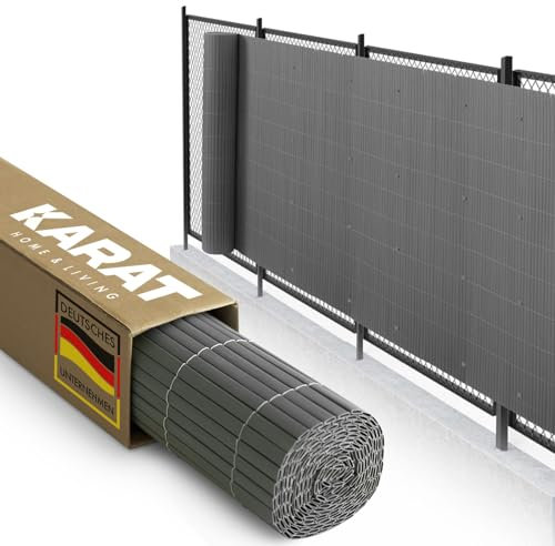 KARAT PVC Sichtschutz für Garten, Balkon, Terrasse - 200x300 cm Grau - Balkonsichtschutz, Sichtschutzmatte wetterfest, Zaun als Balkonverkleidung, Poolumrandung und Windschutz - Gartenzaun